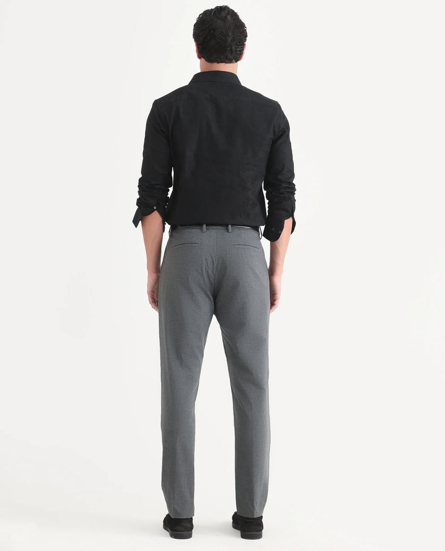 Rare Rabbit Men's Arcade-Lite Dark Grey Polyester Blend Fabric Regular Fit Plain Trouser