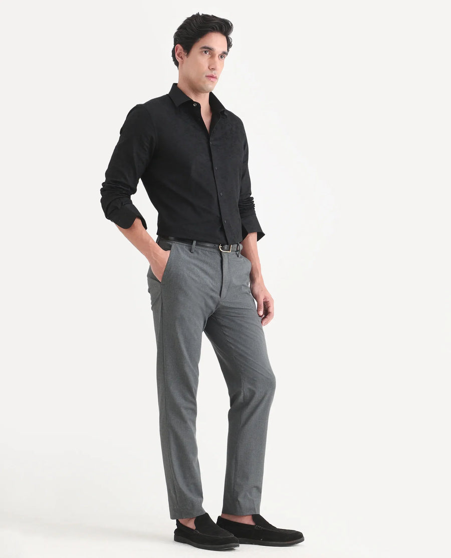 Rare Rabbit Men's Arcade-Lite Dark Grey Polyester Blend Fabric Regular Fit Plain Trouser