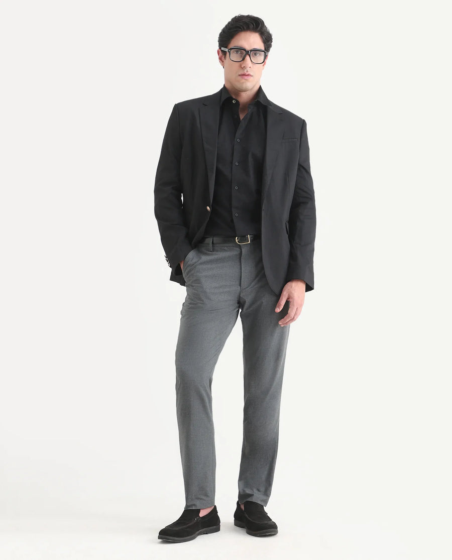 Rare Rabbit Men's Arcade-Lite Dark Grey Polyester Blend Fabric Regular Fit Plain Trouser