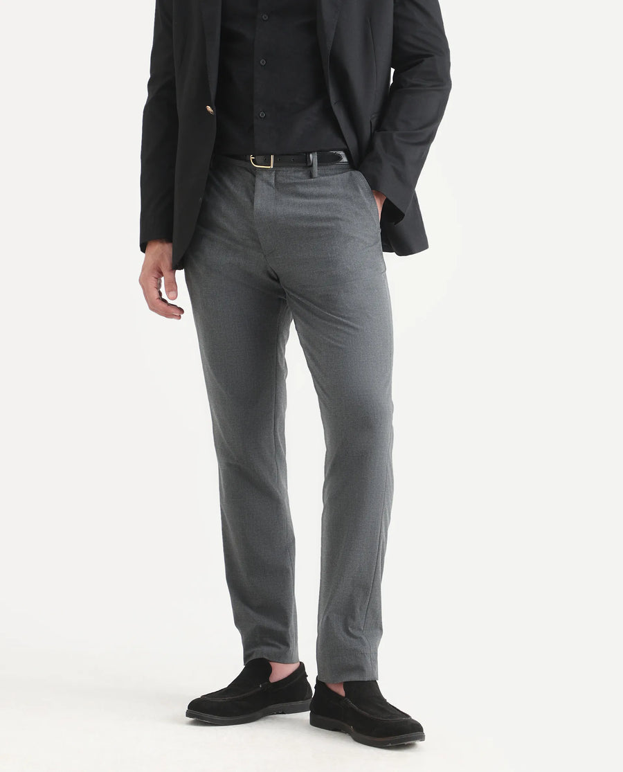 Rare Rabbit Men's Arcade-Lite Dark Grey Polyester Blend Fabric Regular Fit Plain Trouser