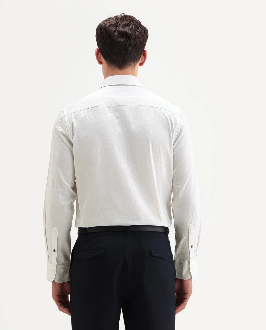 Rare Rabbit Men's Bedale White Cotton Fabric Spread Collar Regular Fit Jacquard Shirt