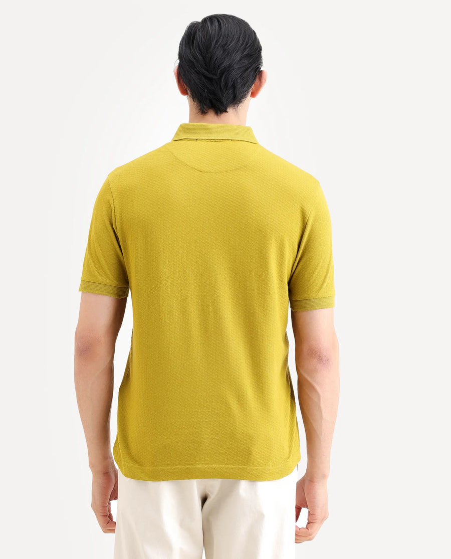 Rare Rabbit Men's Avo Dusky Olive Cotton Fabric Spread Collar Regular Fit Plain Polo