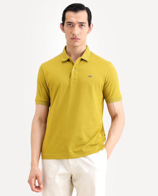 Rare Rabbit Men's Avo Dusky Olive Cotton Fabric Spread Collar Regular Fit Plain Polo