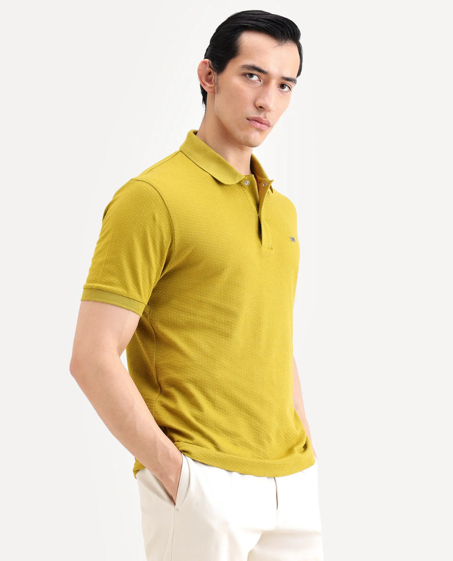 Rare Rabbit Men's Avo Dusky Olive Cotton Fabric Spread Collar Regular Fit Plain Polo