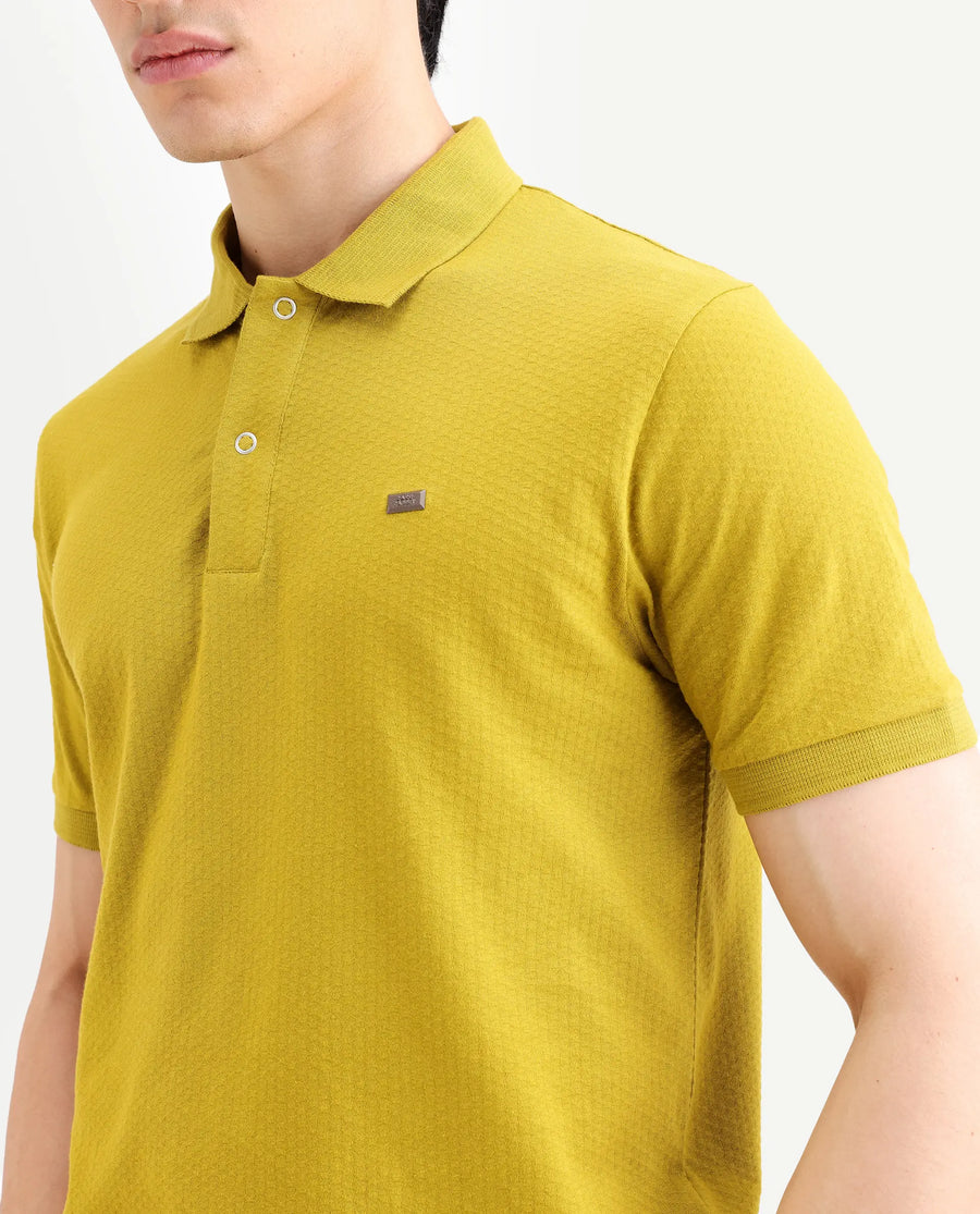 Rare Rabbit Men's Avo Dusky Olive Cotton Fabric Spread Collar Regular Fit Plain Polo