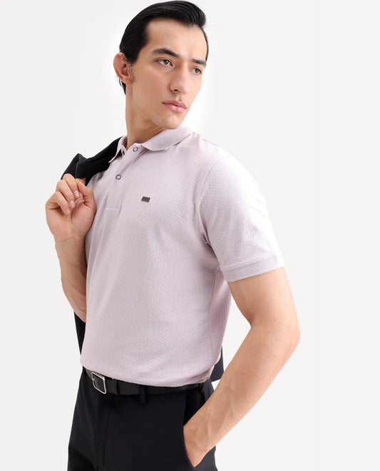 Rare Rabbit Men's Avo Pastel Purple Cotton Fabric Spread Collar Regular Fit Plain Polo