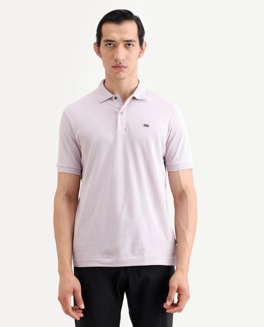 Rare Rabbit Men's Avo Pastel Purple Cotton Fabric Spread Collar Regular Fit Plain Polo