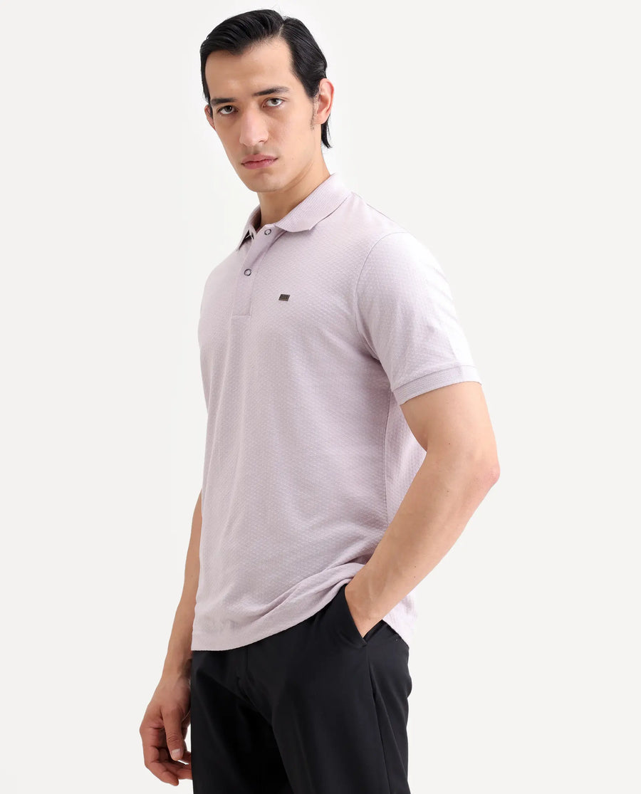 Rare Rabbit Men's Avo Pastel Purple Cotton Fabric Spread Collar Regular Fit Plain Polo