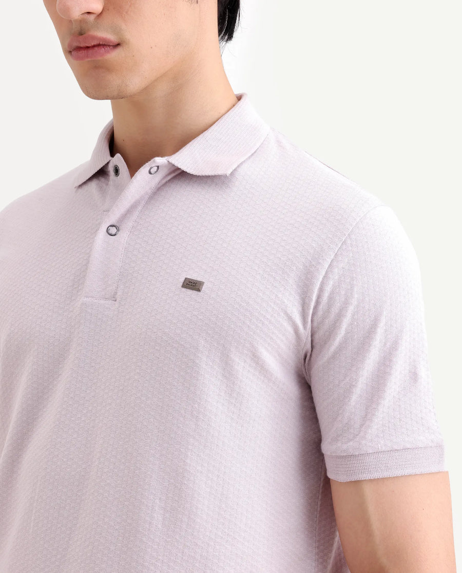 Rare Rabbit Men's Avo Pastel Purple Cotton Fabric Spread Collar Regular Fit Plain Polo