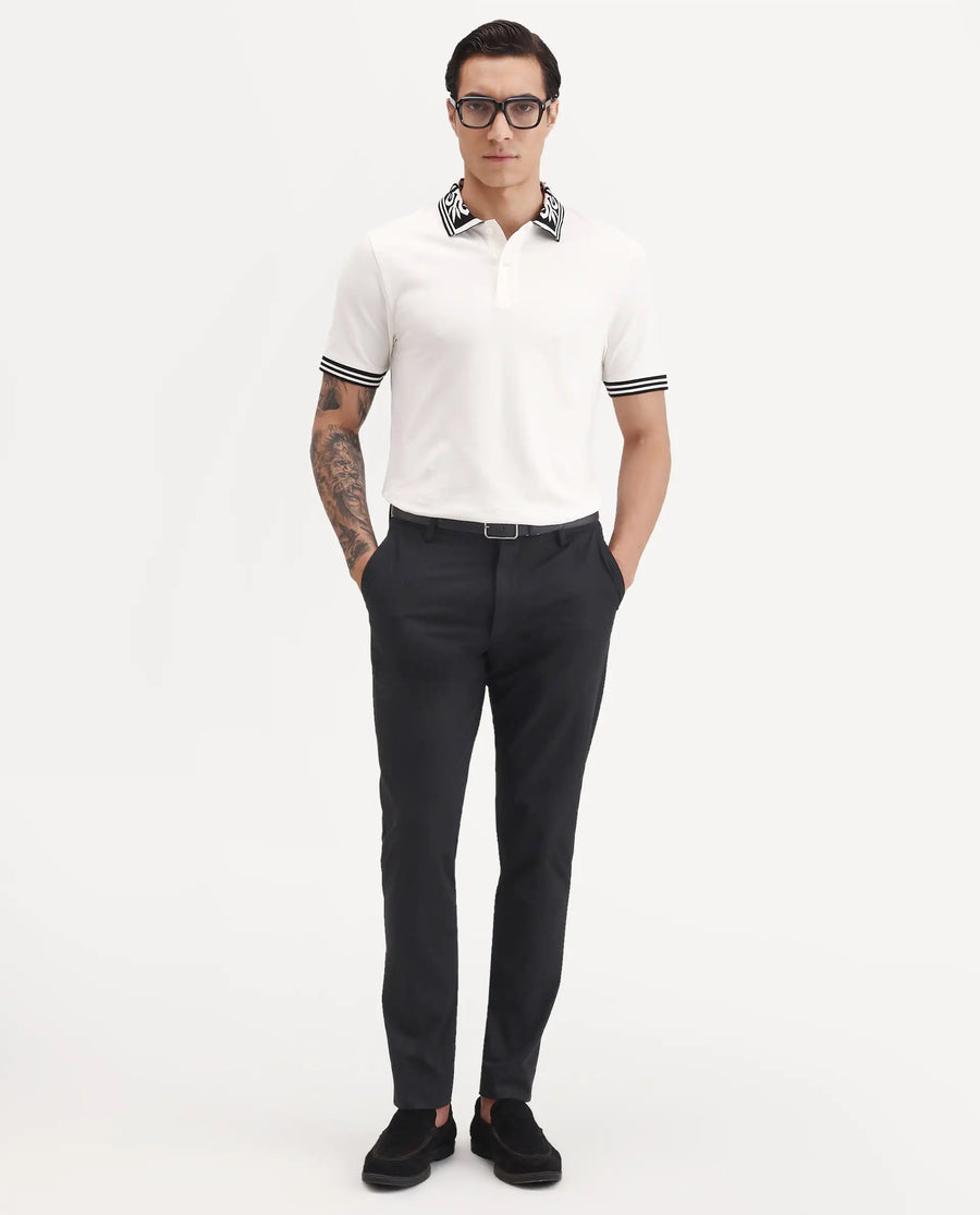 Rare Rabbit Men's Axeo White Cotton Blend Fabric Spread Collar Regular Fit Plain Polo