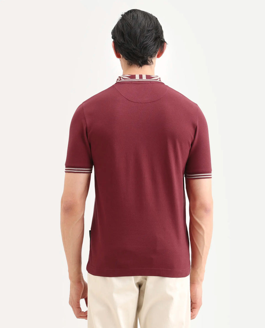 Rare Rabbit Men's Axeo Red Cotton Blend Fabric Spread Collar Regular Fit Plain Polo