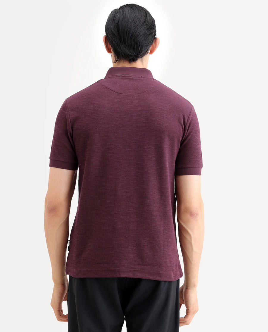 Rare Rabbit Men's Caro Maroon Cotton Fabric Spread Collar Regular Fit Plain Polo