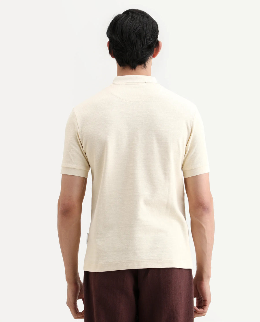 Rare Rabbit Men's Caro Pastel Yellow Cotton Fabric Spread Collar Regular Fit Plain Polo