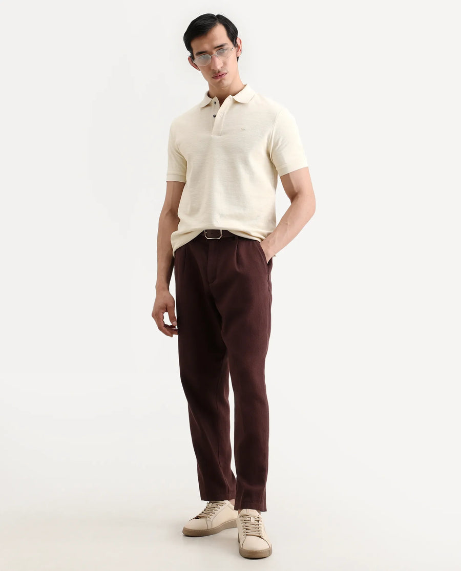 Rare Rabbit Men's Caro Pastel Yellow Cotton Fabric Spread Collar Regular Fit Plain Polo