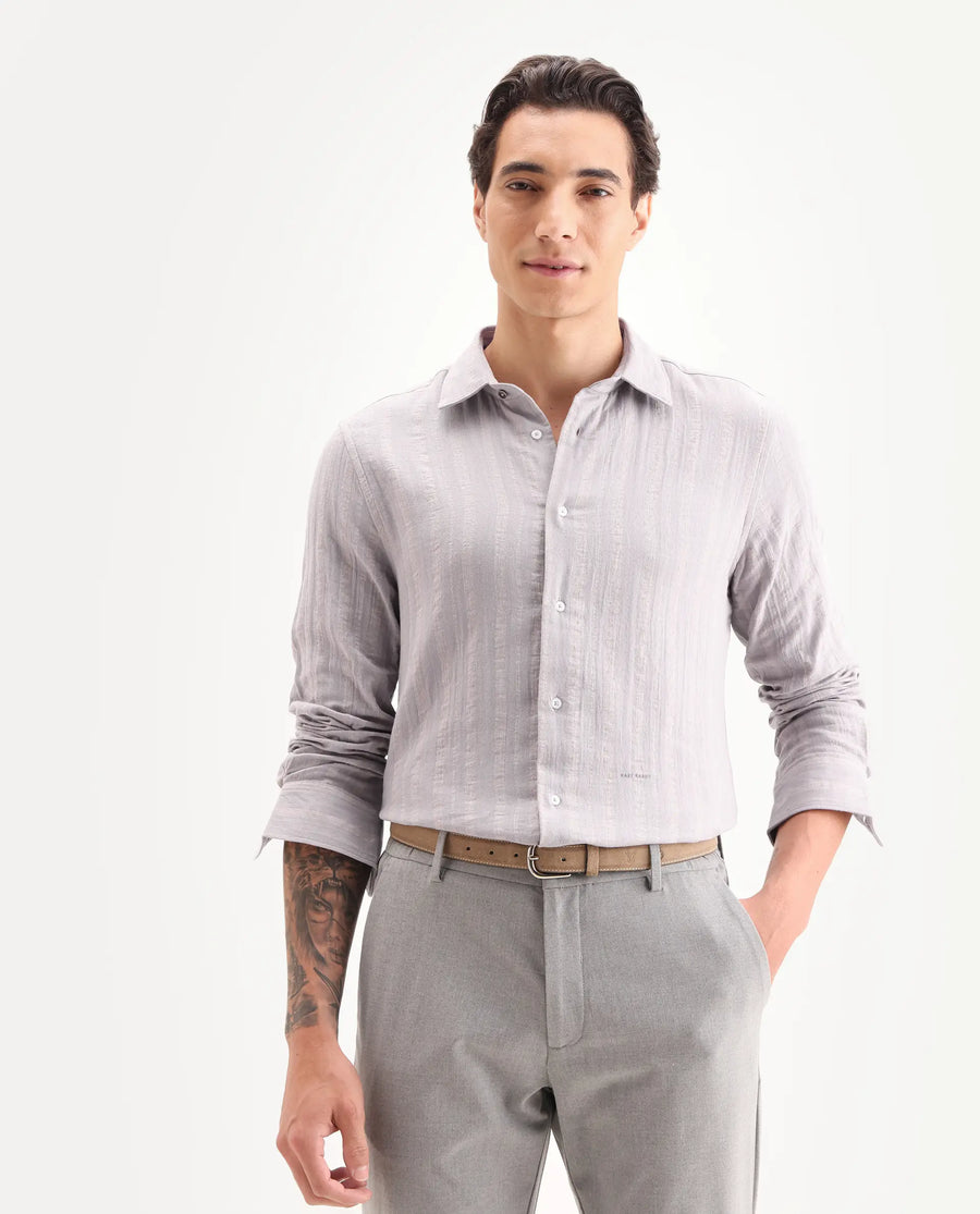 Rare Rabbit Men's Avno Dusky Purple Cotton Fabric Full Sleeve Spread Collar Regular Fit Striped Shirt