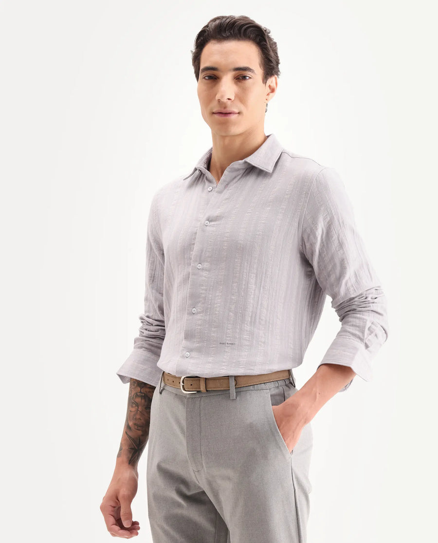 Rare Rabbit Men's Avno Dusky Purple Cotton Fabric Full Sleeve Spread Collar Regular Fit Striped Shirt
