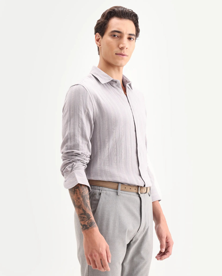 Rare Rabbit Men's Avno Dusky Purple Cotton Fabric Full Sleeve Spread Collar Regular Fit Striped Shirt