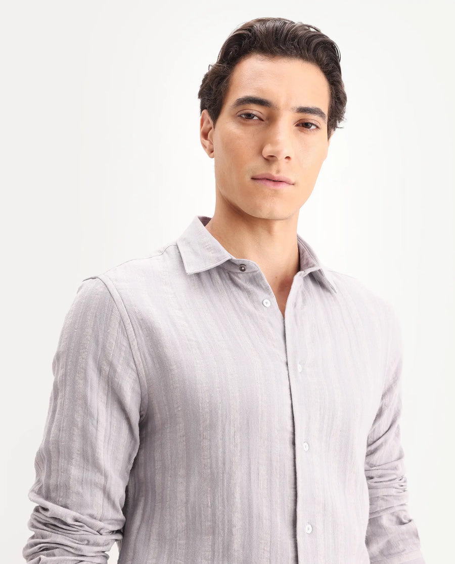 Rare Rabbit Men's Avno Dusky Purple Cotton Fabric Full Sleeve Spread Collar Regular Fit Striped Shirt