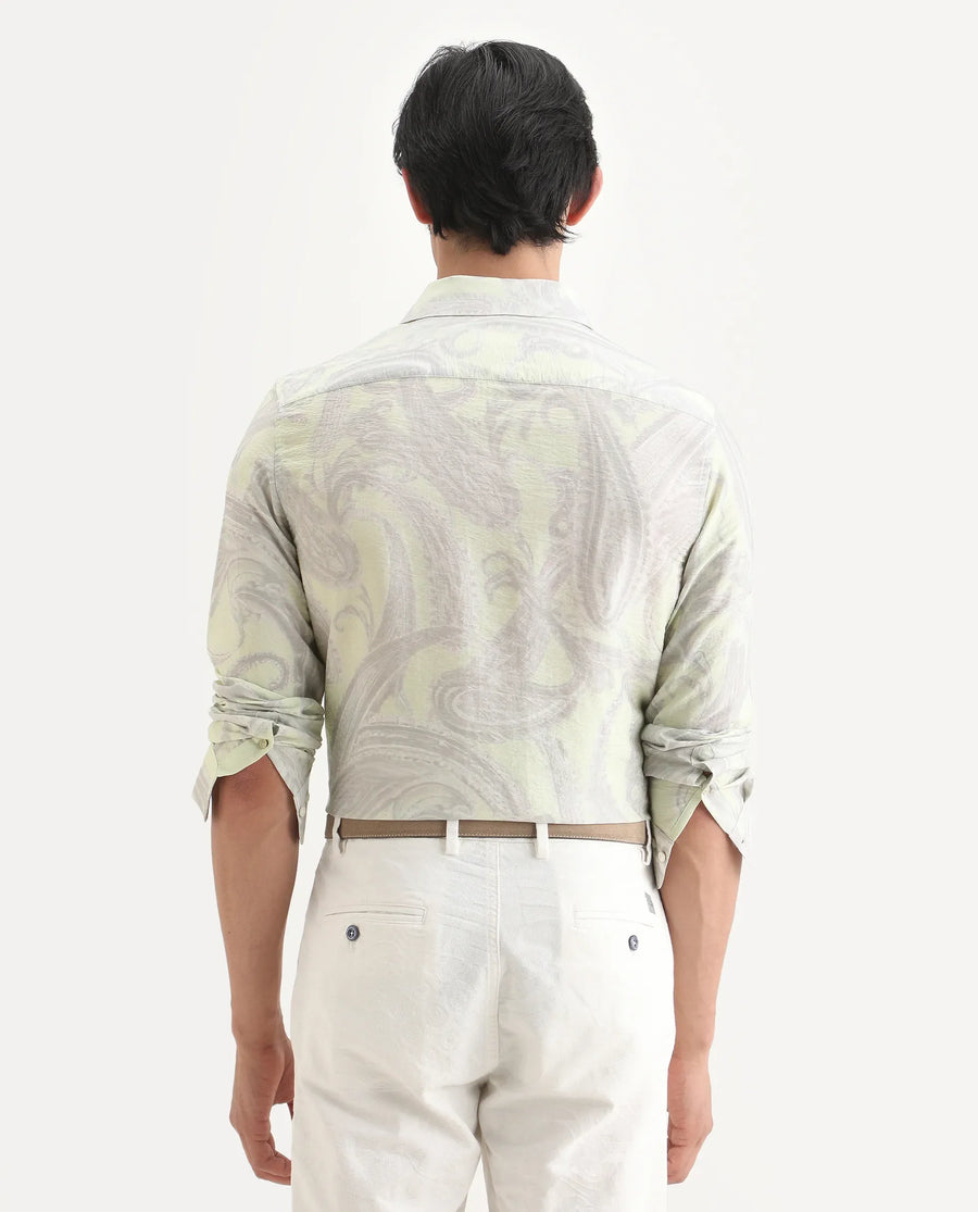 Rare Rabbit Men's Neo Pastel Green Viscose Blend Fabric Full Sleeve Spread Collar Regular Fit Paisley Print Shirt