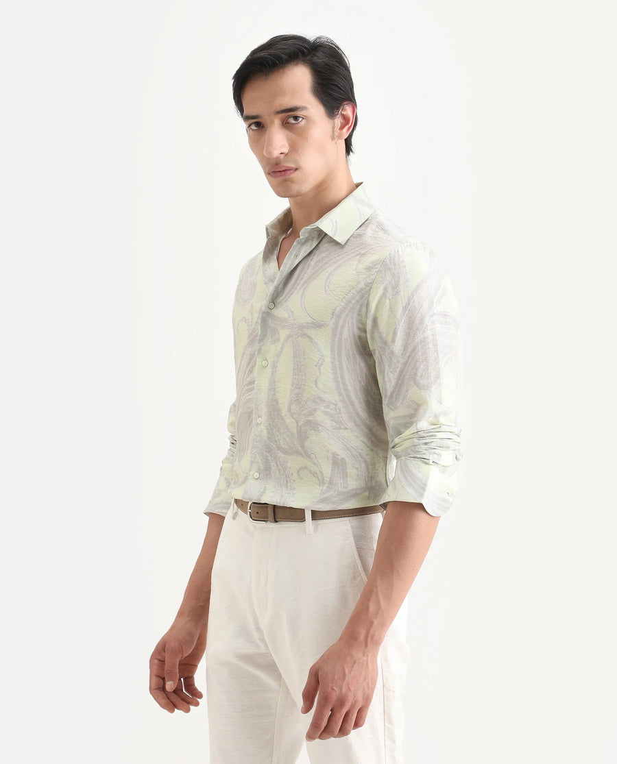 Rare Rabbit Men's Neo Pastel Green Viscose Blend Fabric Full Sleeve Spread Collar Regular Fit Paisley Print Shirt