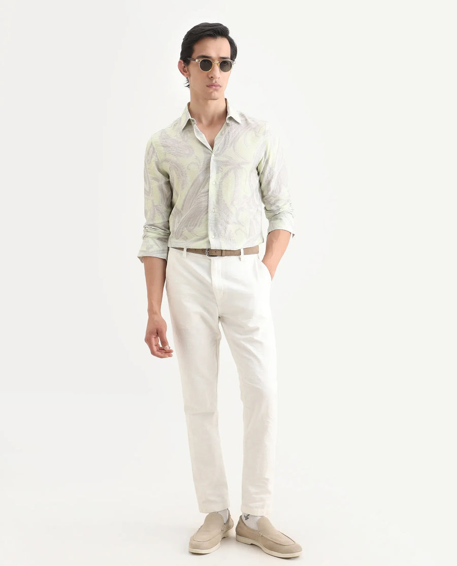 Rare Rabbit Men's Neo Pastel Green Viscose Blend Fabric Full Sleeve Spread Collar Regular Fit Paisley Print Shirt