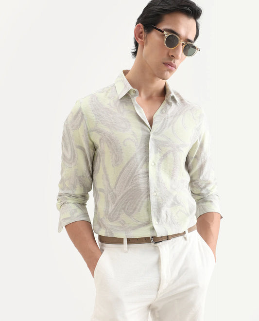 Rare Rabbit Men's Neo Pastel Green Viscose Blend Fabric Full Sleeve Spread Collar Regular Fit Paisley Print Shirt