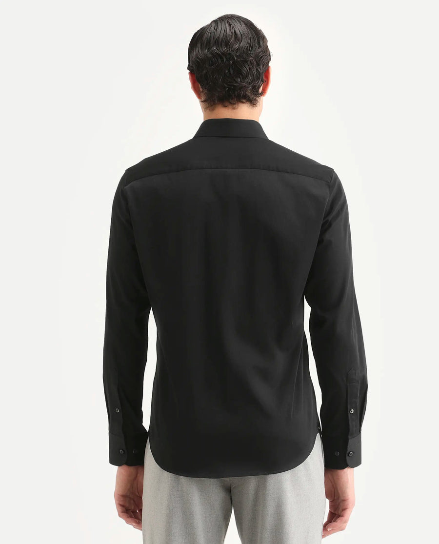 Rare Rabbit Men's Como-27 Black Cotton Blend Fabric Full Sleeve Spread Collar Regular Fit Plain Shirt