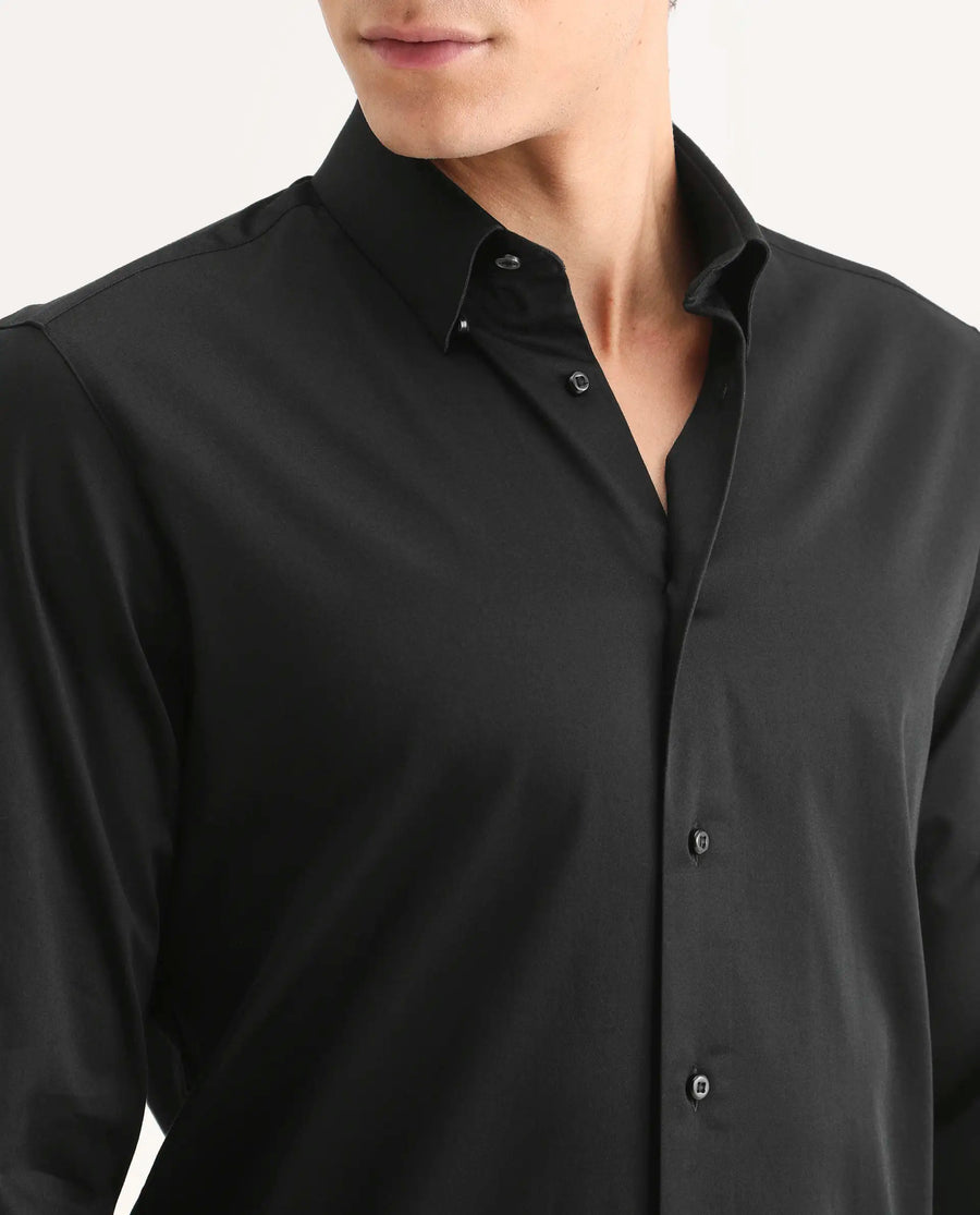 Rare Rabbit Men's Como-27 Black Cotton Blend Fabric Full Sleeve Spread Collar Regular Fit Plain Shirt