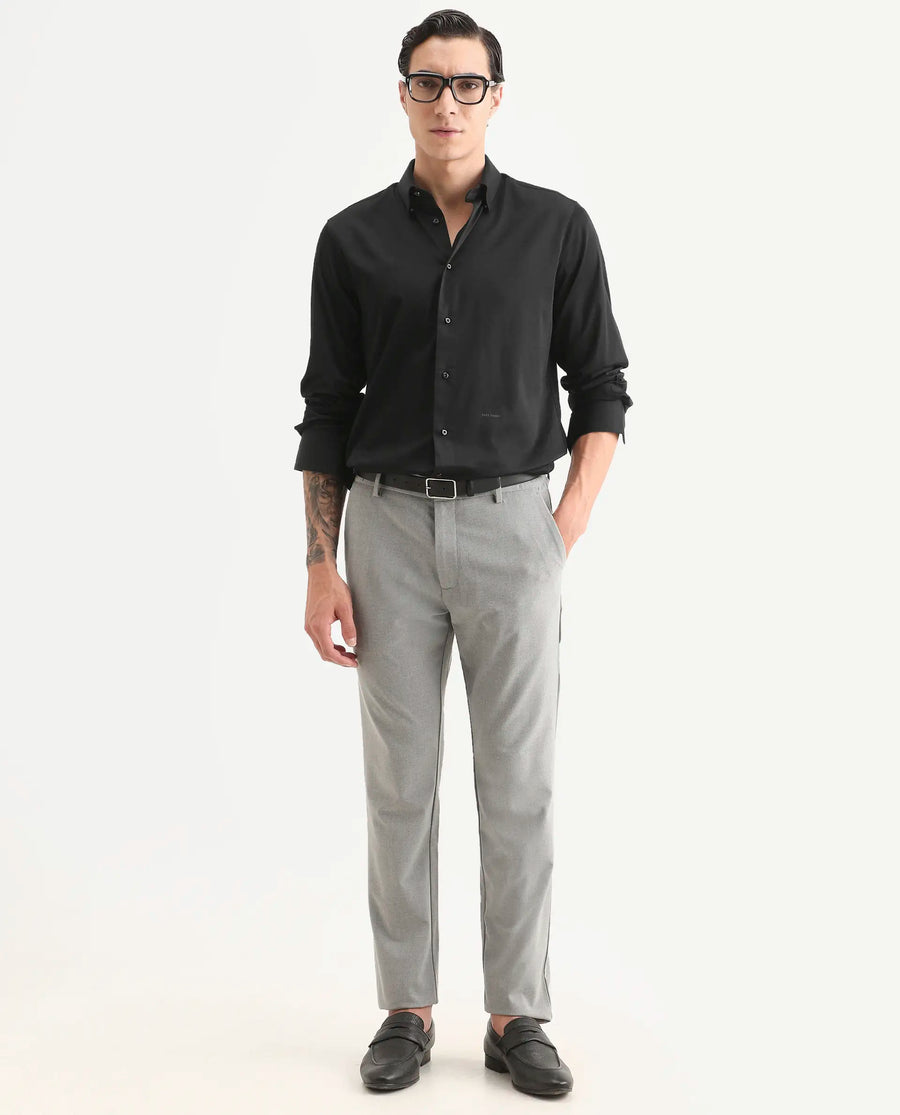 Rare Rabbit Men's Como-27 Black Cotton Blend Fabric Full Sleeve Spread Collar Regular Fit Plain Shirt
