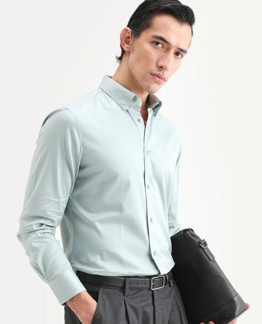 Rare Rabbit Men's Como-27 Dusky Blue Cotton Blend Fabric Full Sleeve Spread Collar Regular Fit Plain Shirt