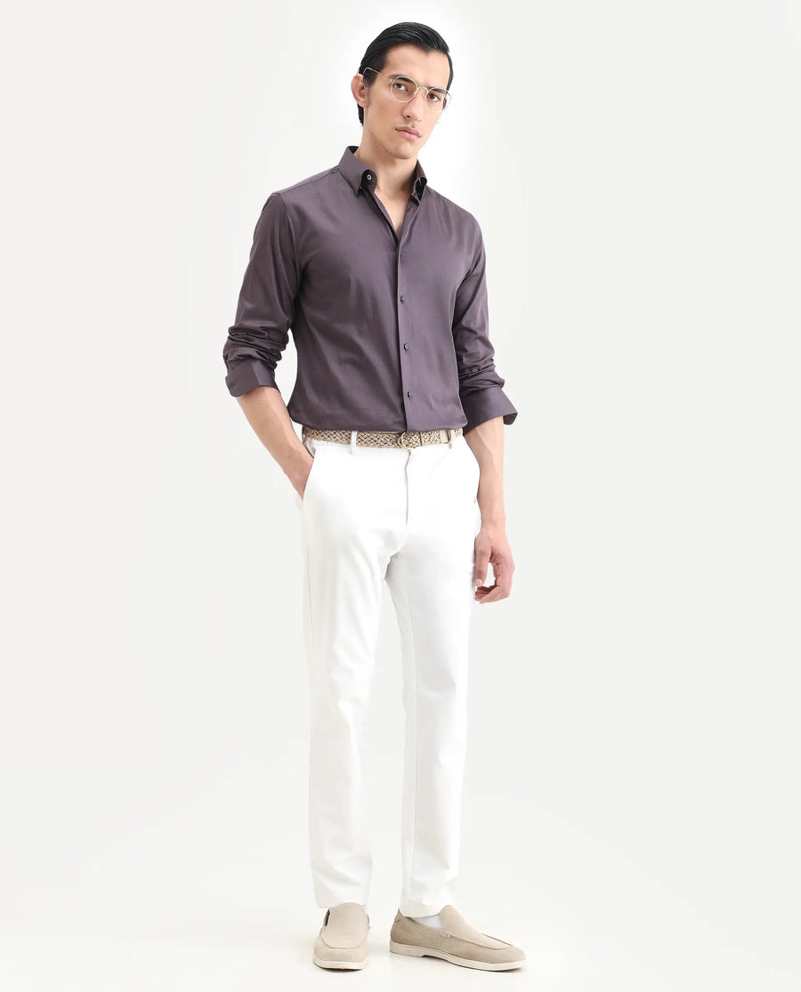 Rare Rabbit Men's Como-27 Purple Cotton Blend Fabric Full Sleeve Spread Collar Regular Fit Plain Shirt