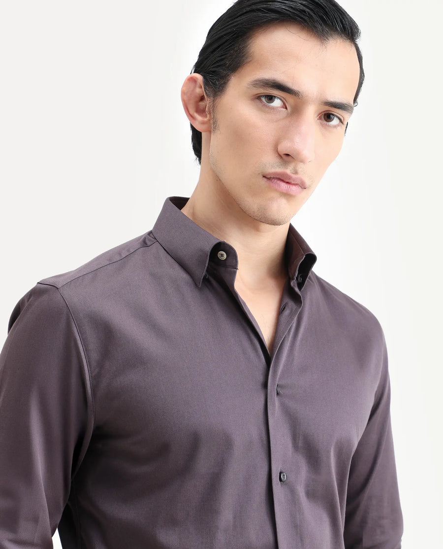 Rare Rabbit Men's Como-27 Purple Cotton Blend Fabric Full Sleeve Spread Collar Regular Fit Plain Shirt