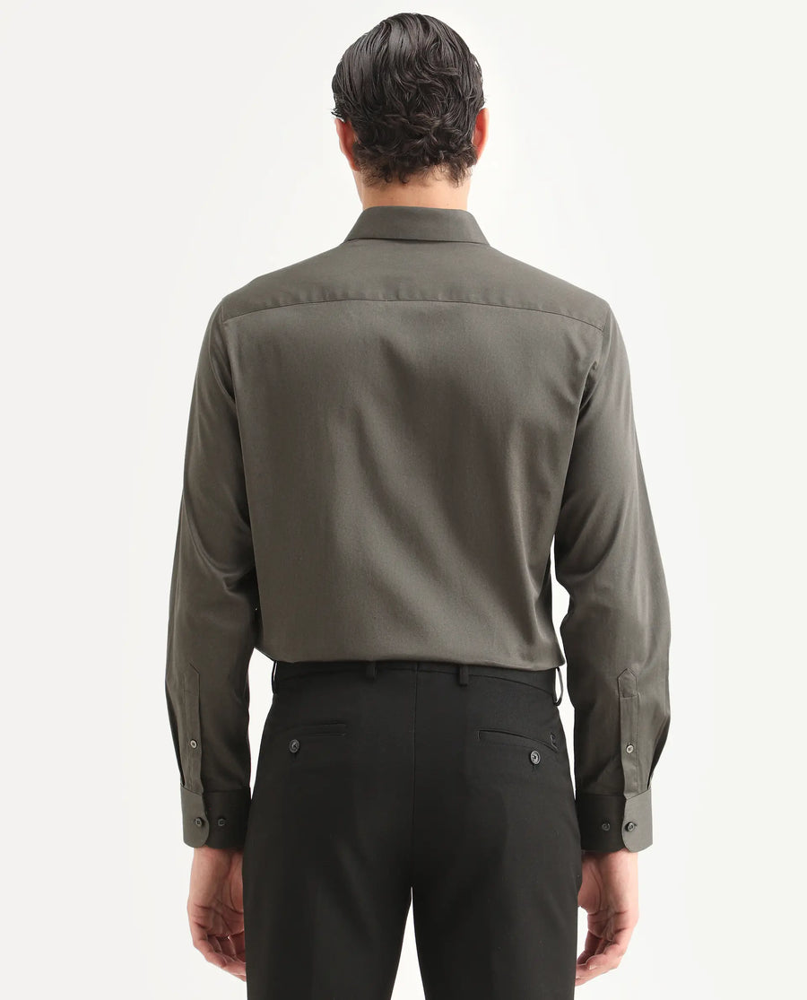 Rare Rabbit Men's Como-27 Dusky Olive Cotton Blend Fabric Full Sleeve Spread Collar Regular Fit Plain Shirt