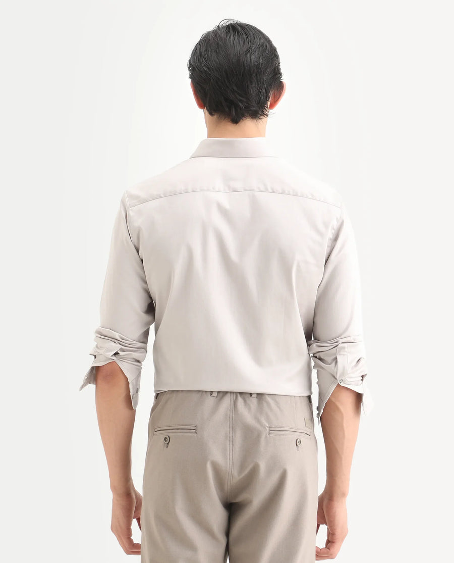 Rare Rabbit Men's Como-27 Dusky Beige Cotton Blend Fabric Full Sleeve Spread Collar Regular Fit Plain Shirt