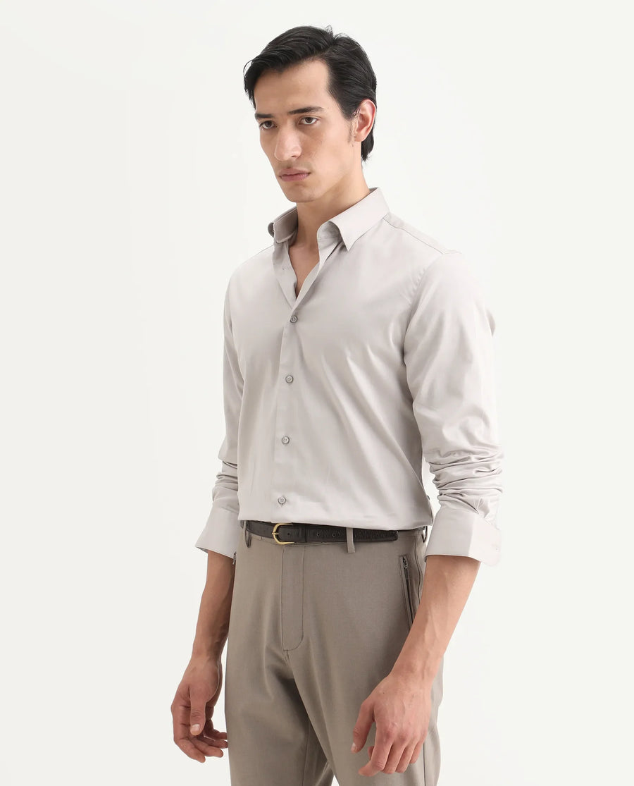 Rare Rabbit Men's Como-27 Dusky Beige Cotton Blend Fabric Full Sleeve Spread Collar Regular Fit Plain Shirt