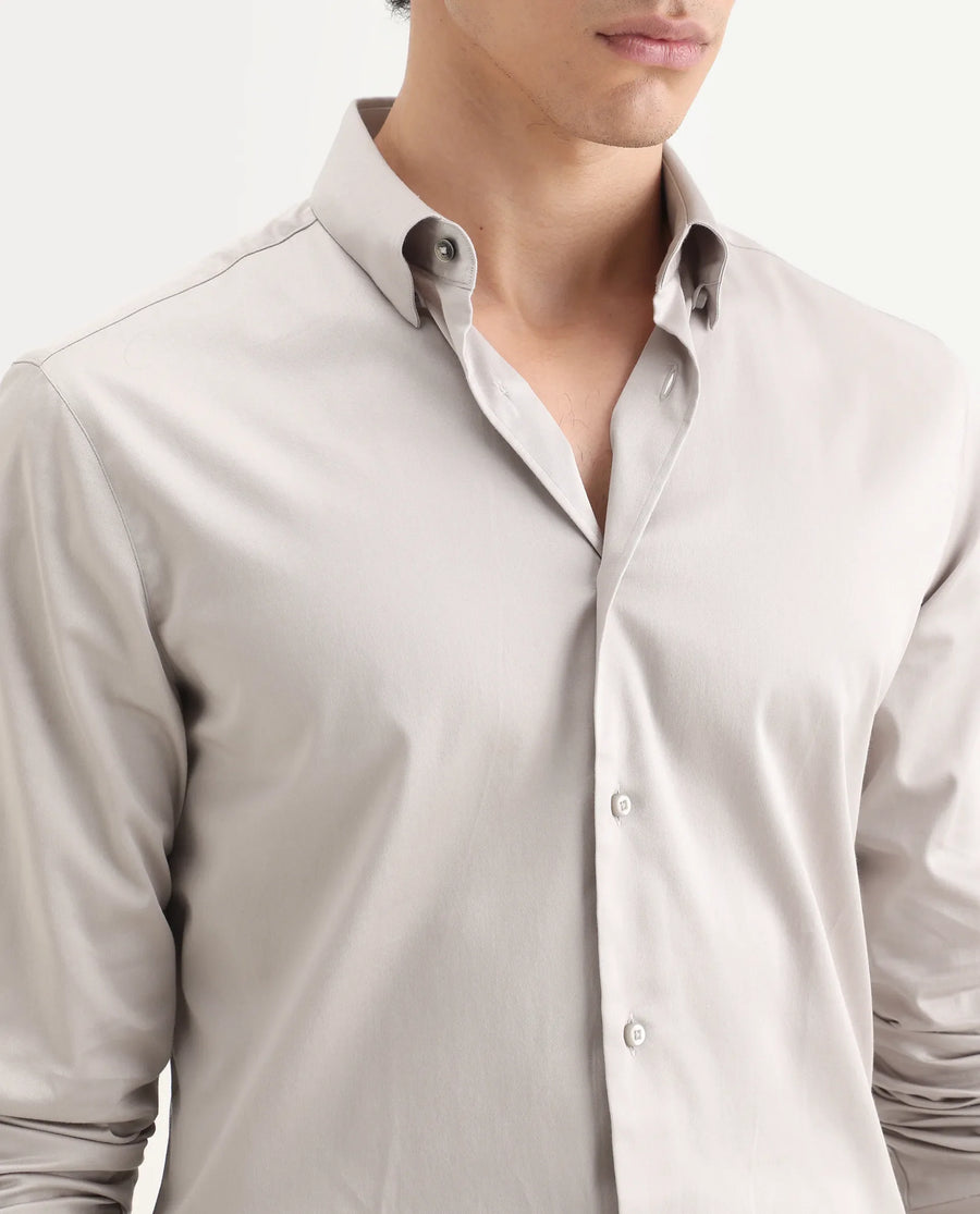 Rare Rabbit Men's Como-27 Dusky Beige Cotton Blend Fabric Full Sleeve Spread Collar Regular Fit Plain Shirt