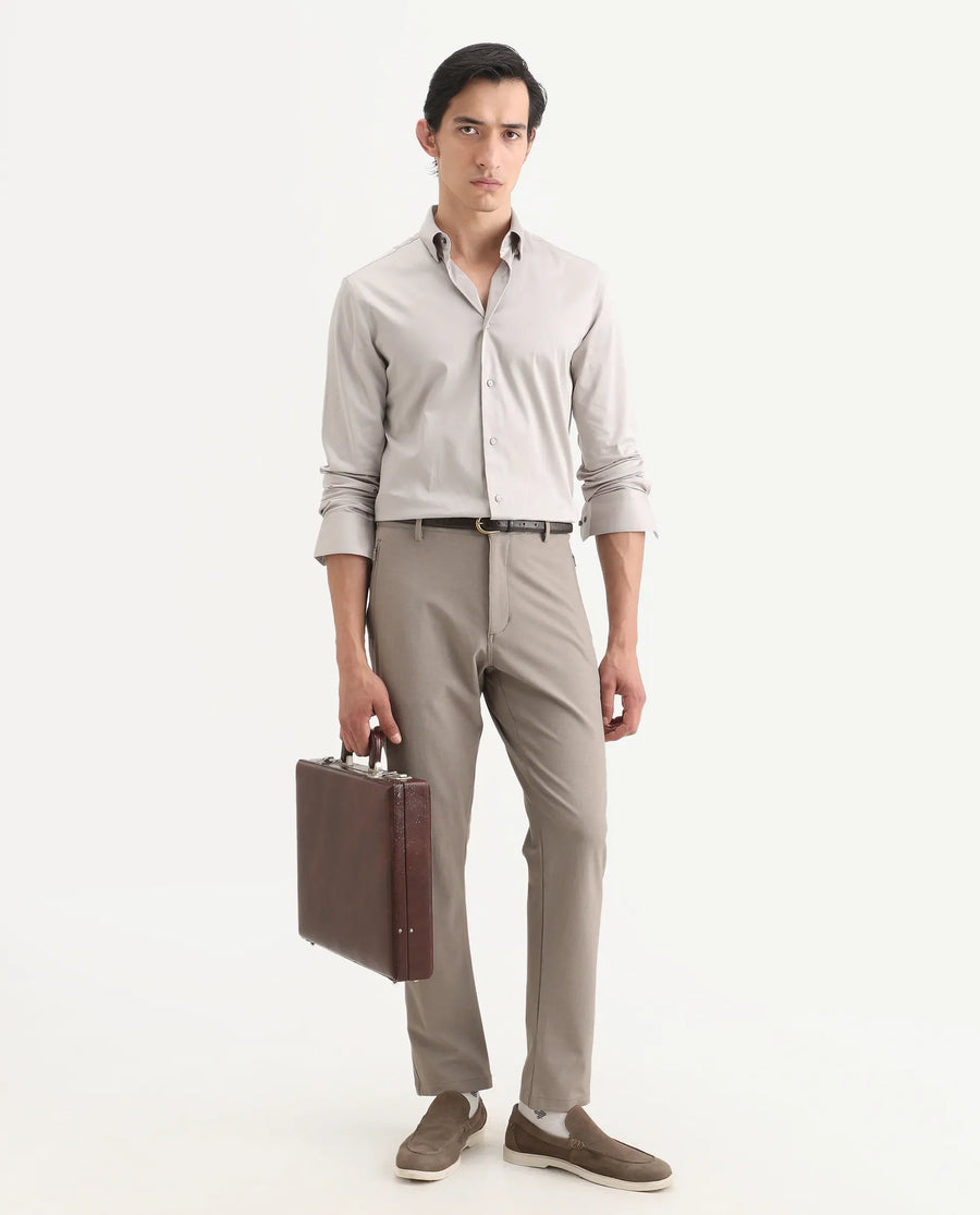 Rare Rabbit Men's Como-27 Dusky Beige Cotton Blend Fabric Full Sleeve Spread Collar Regular Fit Plain Shirt