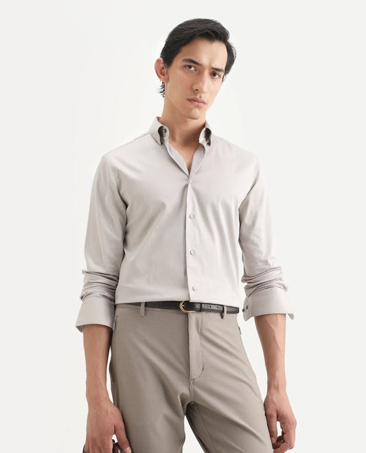 Rare Rabbit Men's Como-27 Dusky Beige Cotton Blend Fabric Full Sleeve Spread Collar Regular Fit Plain Shirt