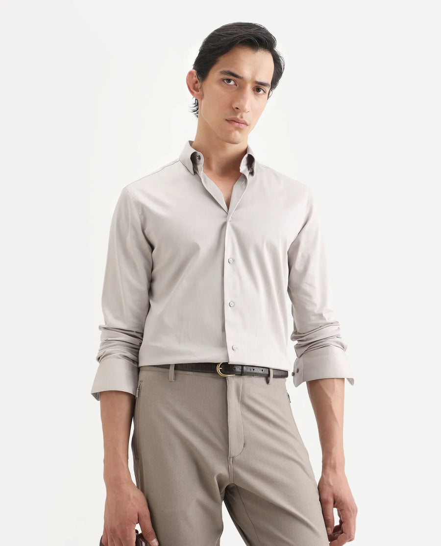 Rare Rabbit Men's Como-27 Dusky Beige Cotton Blend Fabric Full Sleeve Spread Collar Regular Fit Plain Shirt