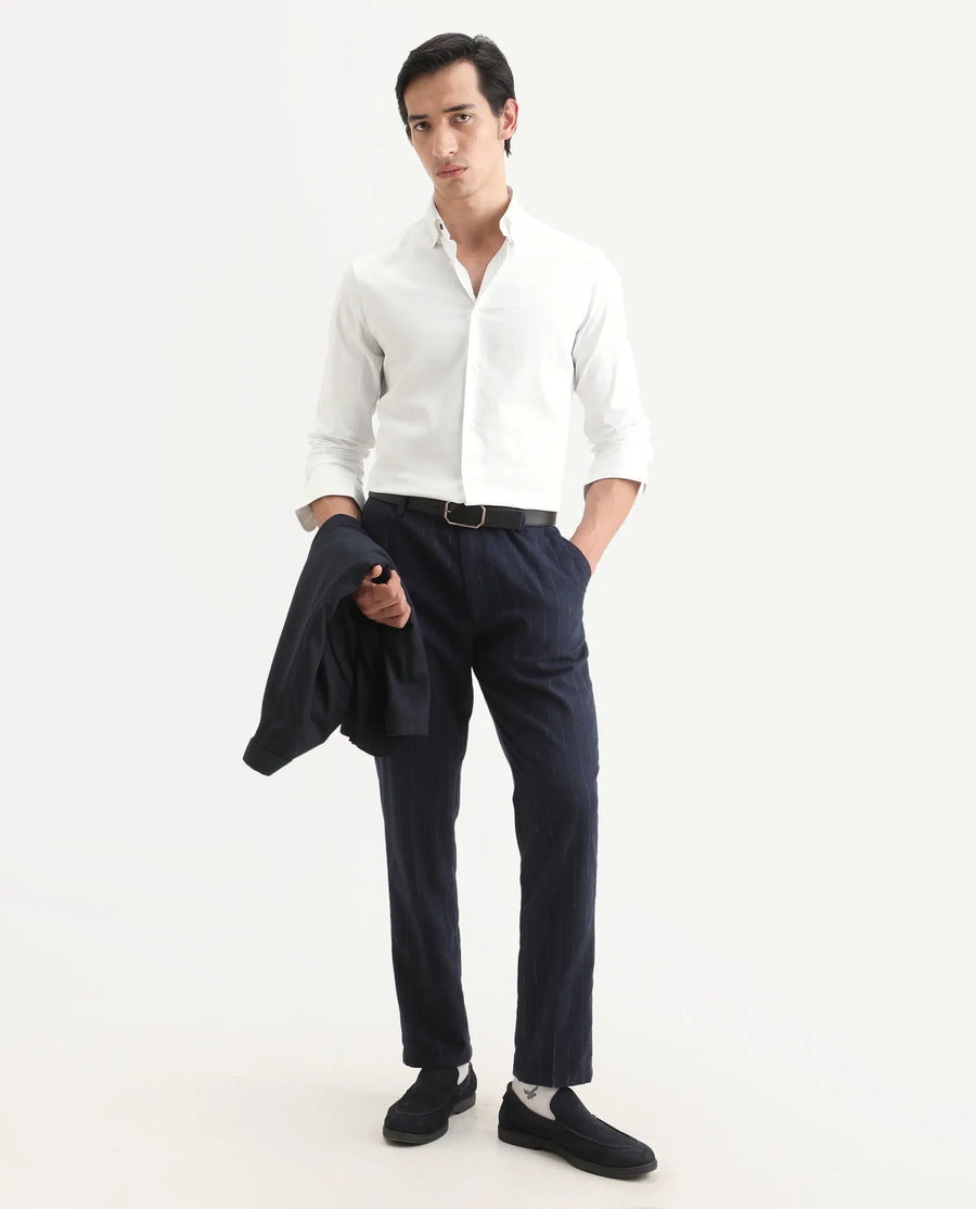 Rare Rabbit Men's Como-27 White Cotton Blend Fabric Full Sleeve Spread Collar Regular Fit Plain Shirt
