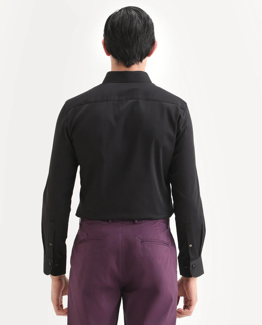 Rare Rabbit Men's Holla-Ss26 Black Cotton Blend Fabric Full Sleeve Spread Collar Regular Fit Plain Shirt