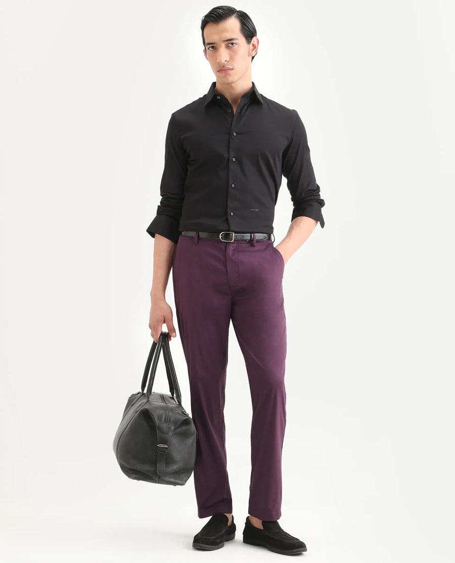 Rare Rabbit Men's Holla-Ss26 Black Cotton Blend Fabric Full Sleeve Spread Collar Regular Fit Plain Shirt