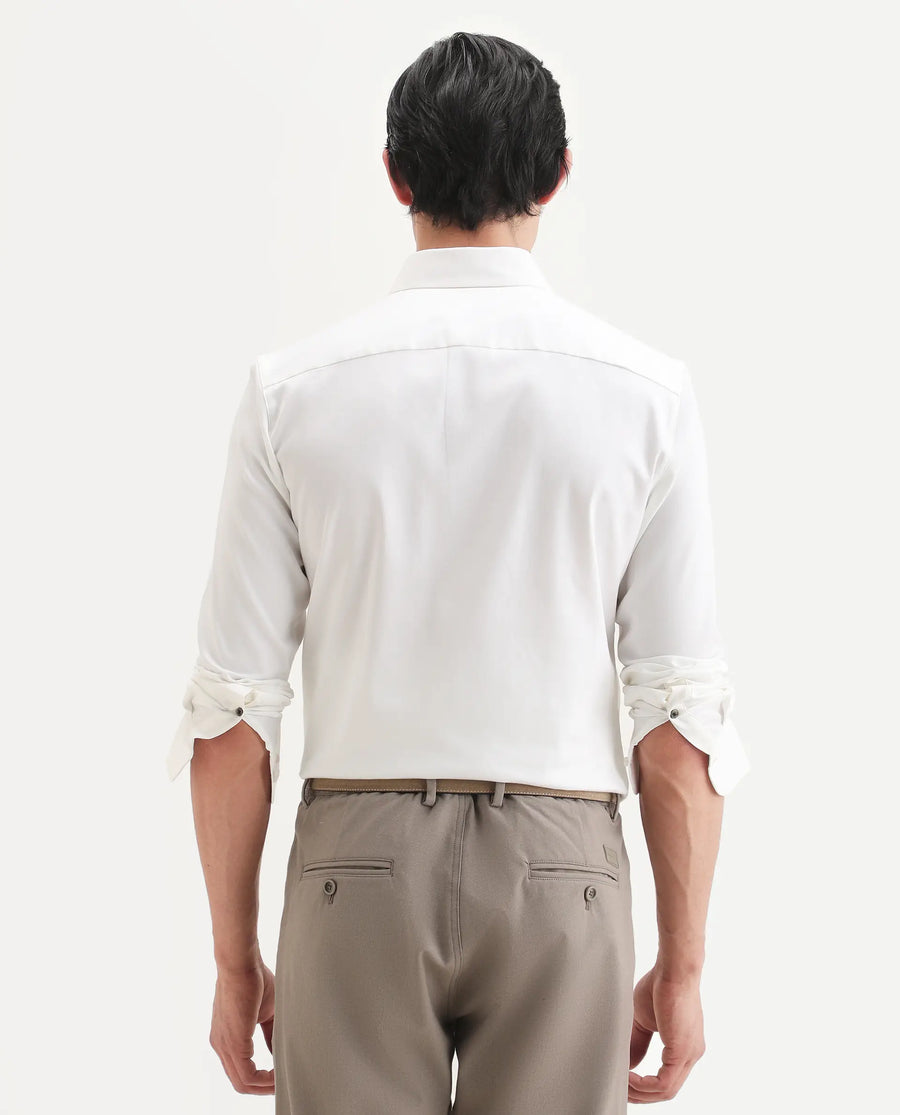 Rare Rabbit Men's Holla-Ss26 White Cotton Blend Fabric Full Sleeve Spread Collar Regular Fit Plain Shirt