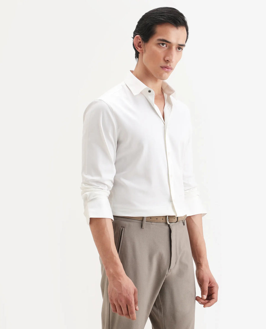 Rare Rabbit Men's Holla-Ss26 White Cotton Blend Fabric Full Sleeve Spread Collar Regular Fit Plain Shirt