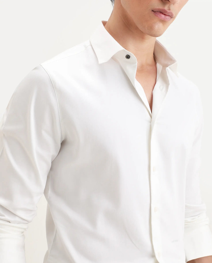 Rare Rabbit Men's Holla-Ss26 White Cotton Blend Fabric Full Sleeve Spread Collar Regular Fit Plain Shirt