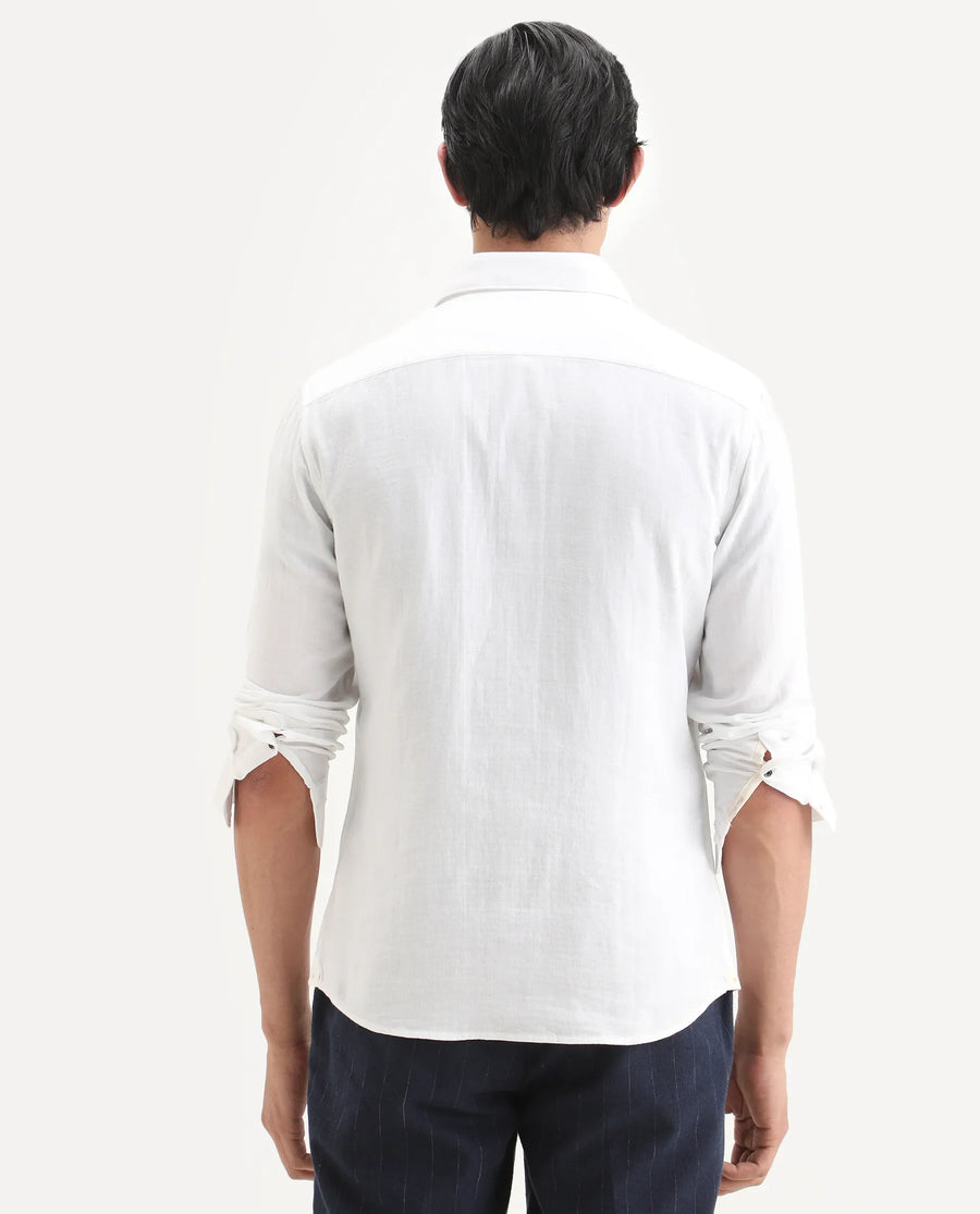 Rare Rabbit Men's Layerr-Ls White Cotton Fabric Full Sleeve Spread Collar Regular Fit Plain Shirt