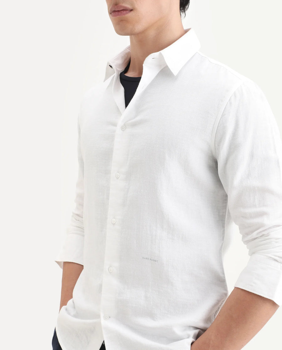 Rare Rabbit Men's Layerr-Ls White Cotton Fabric Full Sleeve Spread Collar Regular Fit Plain Shirt