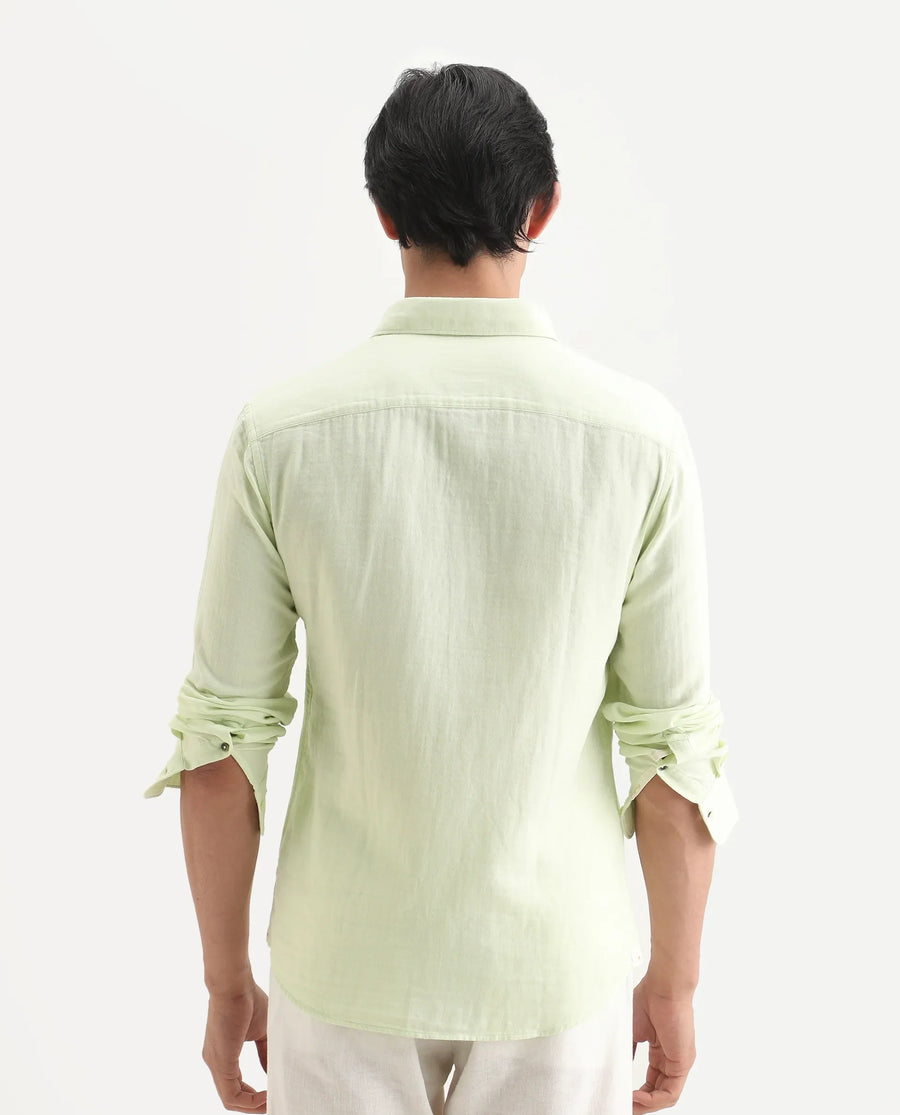 Rare Rabbit Men's Layerr-Ls Dusky Green Cotton Fabric Full Sleeve Spread Collar Regular Fit Plain Shirt