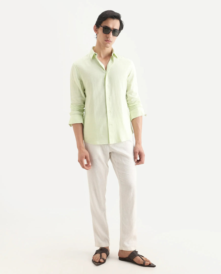Rare Rabbit Men's Layerr-Ls Dusky Green Cotton Fabric Full Sleeve Spread Collar Regular Fit Plain Shirt