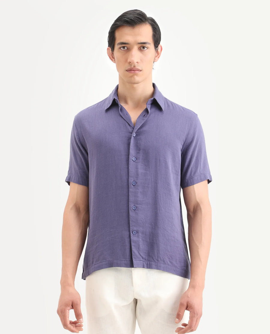 Rare Rabbit Men's Layerr Ss Light Purple Cotton Blend Plain Boxy Fit Full Sleeve Collared Shirt